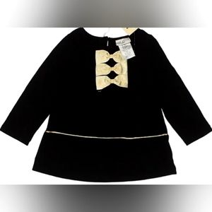 Max Studio Baby Girls Black with Gold Bow Long Sleeve Top SIZE 12 MONTHS